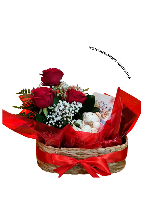 Arranjo de 3 Rosas + Caneca + chaveiro de ursinho